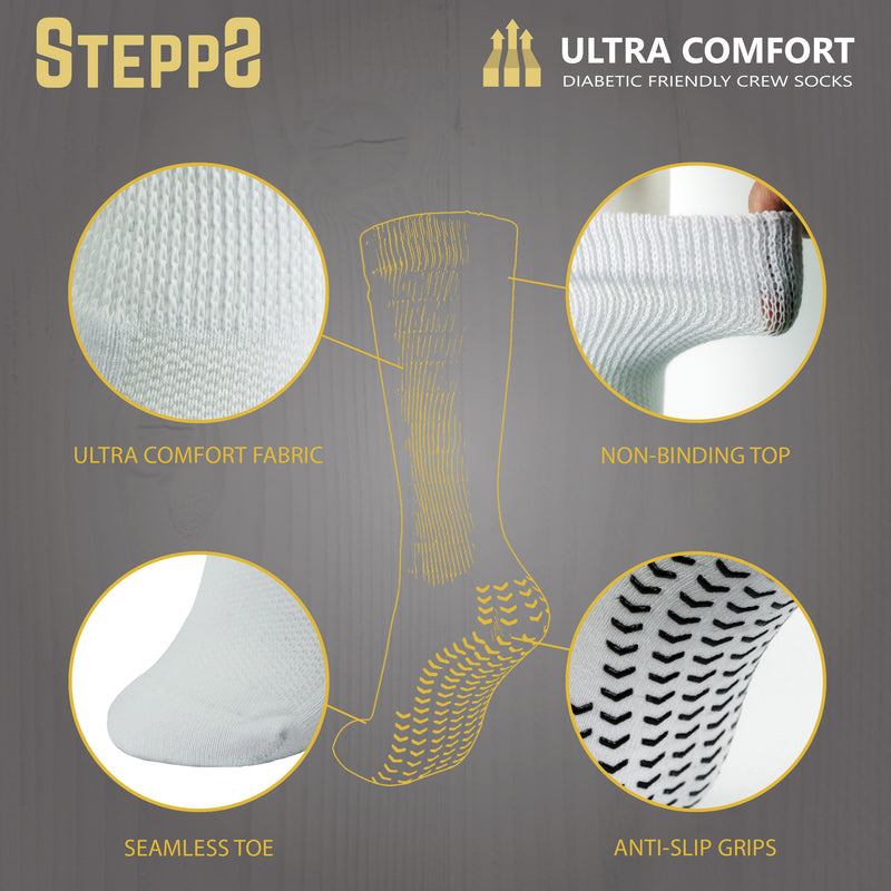 Ultra Comfort Diabetic Socks with Non-Slip Grips - Gray (3 Pack)