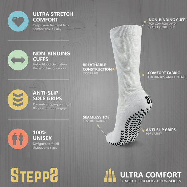 Ultra Comfort Diabetic Socks with Non-Slip Grips - Gray (3 Pack)