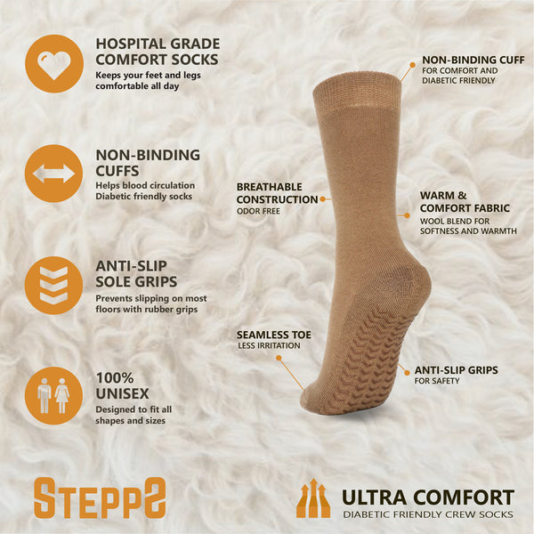 Wool Diabetic Friendly Comfort Socks with Anti-Slip Grips